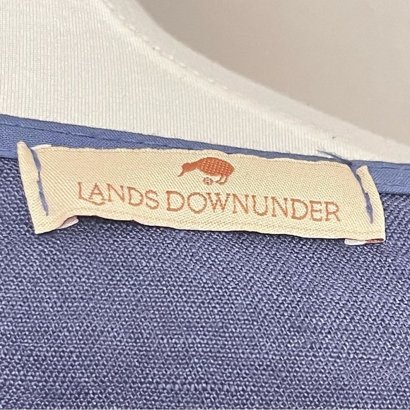 Lands Downunder Womens Medium Blue Linen Market Parachute Sack Midi Pocket Dress - Picture 6 of 8